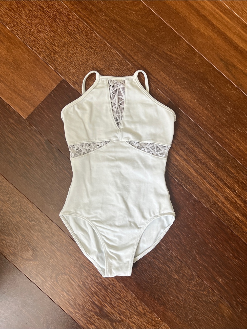 Girls White Lace-Trim  Leotard